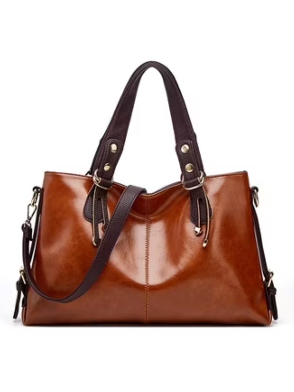 Classic Brown Leather Tote Bag with Dark Brown Handles